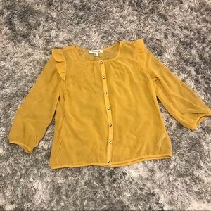 Forever 21 Mustard Long Sleeve Sheer Shirt: Size M